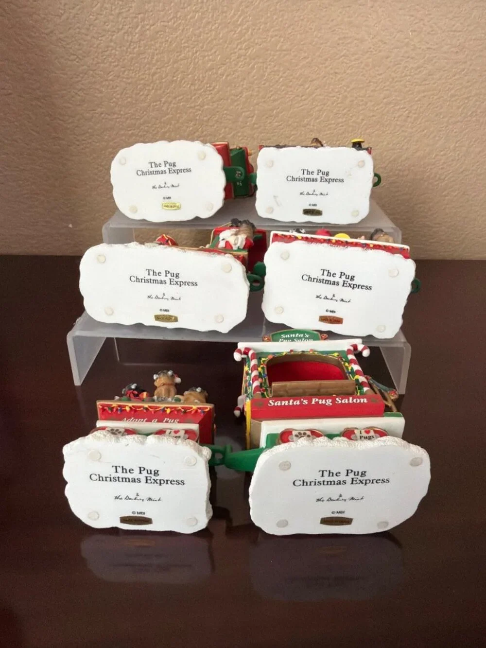 Danbury Mint Pug Christmas Express Complete 6-Piece Train Set - No Box or COA